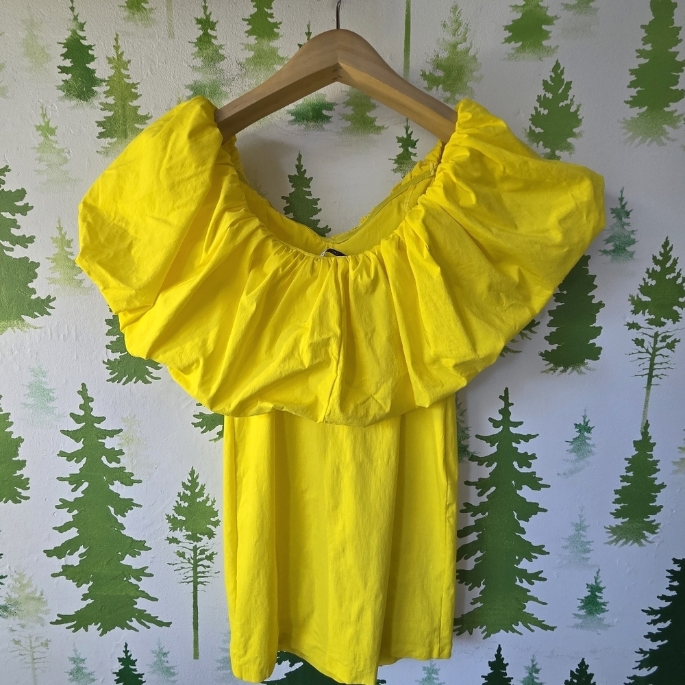 ZARA Womens Yellow Off Shoulder Balloon Collar Mini - Picture 2 of 8
